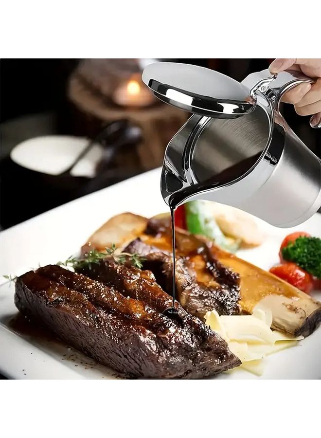 Stainless Steel Gravy Boat With Hinged Lid Double Insulated BPA Free Dishwasher Safe - Image 2